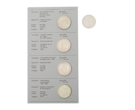   BRD Top 5 -  BRD - 5 DM 1952/D, Germanisches Museum, ss-vz, Grünspan, Kratzer. 1 x 5 DM 1955/G, Markgraf von Baden, ss, min