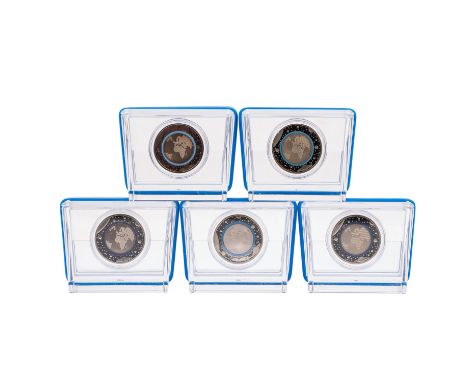   BRD Euro Münzen Set "Blauer Planet Erde" -  5 x 5 € 2016 mit allen Prägestätten A/D/F/G/J mit blauem Polymerring, f. prfr.,