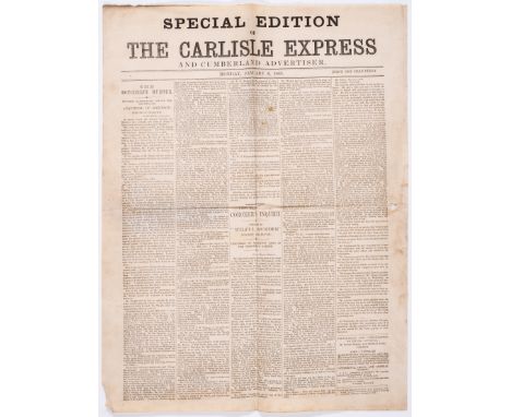 Murder broadside.- Carlisle Express (The) & Cumberland Advertiser. Special edition. The Botcherby murder, folds, small hole t