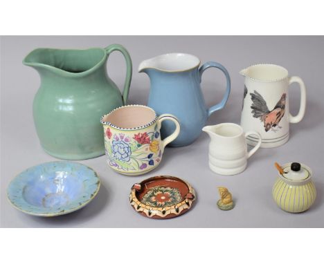 A Collection of Various Jugs to Comprise Stoneware Buchan Scottish Blue Glazed, Denby, Poole, Aldington Chicken Jug etc Toget