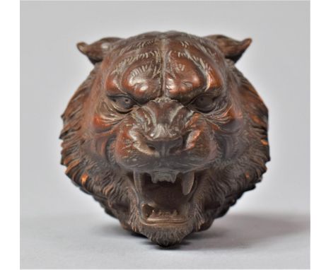 A Finely Carved Hardwood Netsuke In the Form of a Snarling Tigers Head.&nbsp;Approx. 5cm Tall.