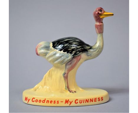 A Carlton Ware Advertising Ostrich From the Zoo Series Humorously Modelled as an Ostrich with Pint Glass In Neck, Printed Red