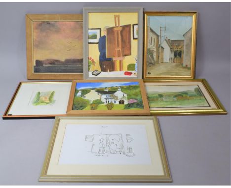 A Collection of  Angus Yeamon Artwork to Include 1974 Oil on Board of Continental Street, "Rydal Mount" Oil on Board, "Man at