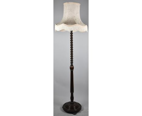 A Mid 20th Century Oak Barley Twist Standard Lamp with Shade 