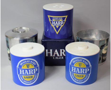 A Collection of Five Guinness and Harp Ice Buckets 
