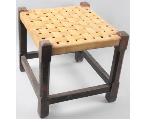 A Vintage Oak Framed Stool, 34cm Square 