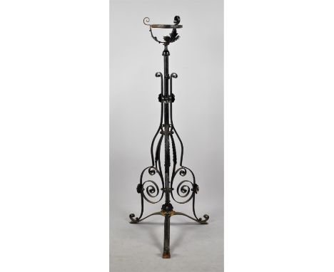 A Late 19th/Early 20th Century Wrought and Iron Rise and Fall Oil Lamp Stand on Tripod Support 