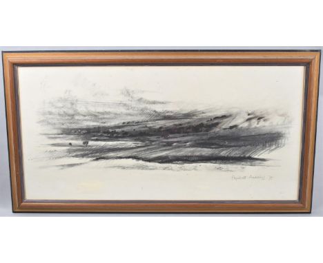A Framed Charcoal Sketch of a Landscape by Hyndt H Andrews, 70x34cm 