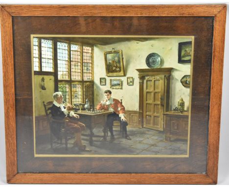 An Oak Framed Print of Gents Playing Chess, 49.5x40cm 