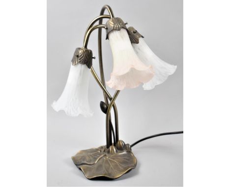 A Modern Three Branch Table Lamp in the Form of Lilly Pads, 40cm high 
