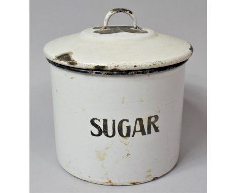 A Vintage Cylindrical Sugar Container with Lid, 16cm high 