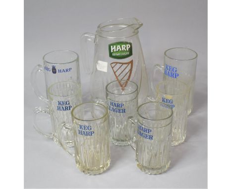 A Collection of Harp Lager Glasses and Pitcher 