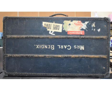 A Mid 20th Century Travelling Trunk for Mrs Carl Bendix, 91cm wide 