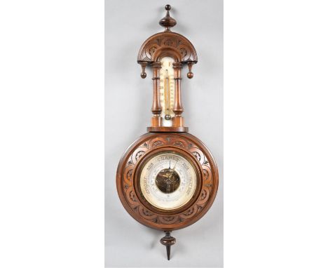 A Late Victorian Aneroid Wheel Barometer with Thermometer 