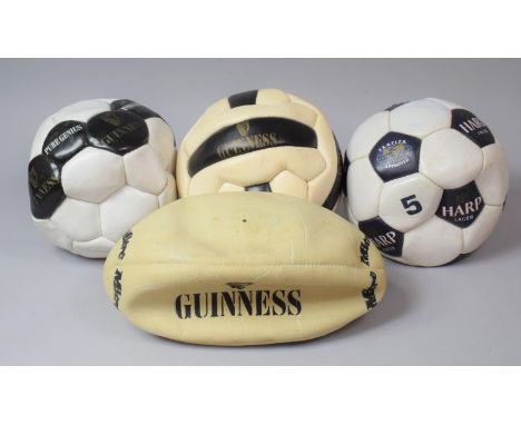 A Collection of Four Guinness and Harp Lager Rugby and Footballs 