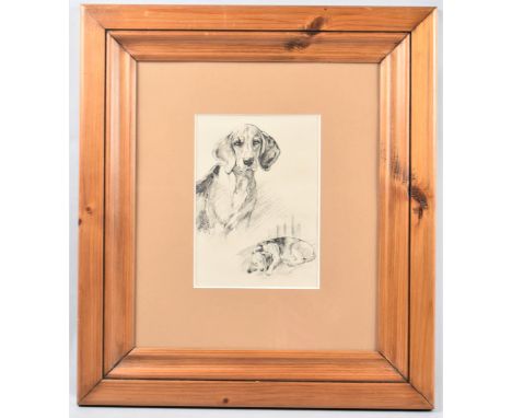 A Pine Framed Print of a Foxhound, 15x21cm 