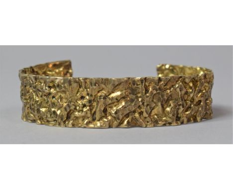 A Gold Plated Silver Bangle with Textured Finish, Stamped 925 