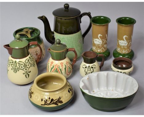 A Collection of Various Lovatts Langley Ware and Other etc to Include Pair of Vases with Swan Decoration, Teapot, Jelly Mould