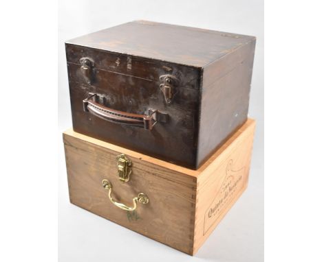 A 1995 Box for Vintage Port and an Edwardian Wooden Box with Hinged Lid 