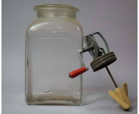 A Vintage Blow Butter Churn Glass and Cover Together with Churn Mechanism 