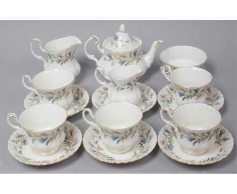 A Royal Albert Brigadoon Pattern Teaset to Comprise Bachelors Teapot (Chips to Lid), Five Cups, Milk Jug, Sugar Bowl and Six 