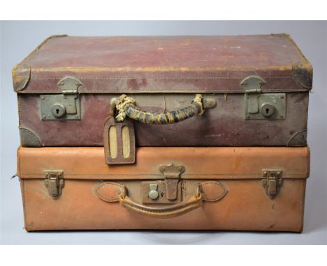 Two Vintage Leather Suitcases etc 