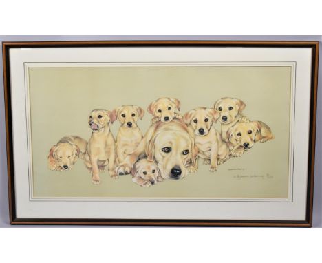 A Large Limited Edition Pollyanna Pickering Print, Depicting Labrador Family, No. 7/850, 83x43cm 