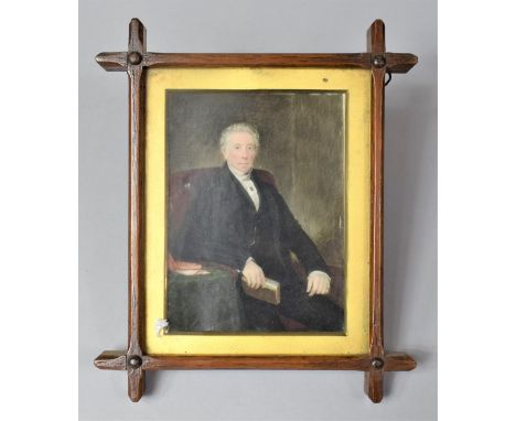 A Framed 19th Century Oil Miniature Portrait of Seated Pastor, with Reference to The Old Parish Church, Ayr Verso, 14.5x11cm 