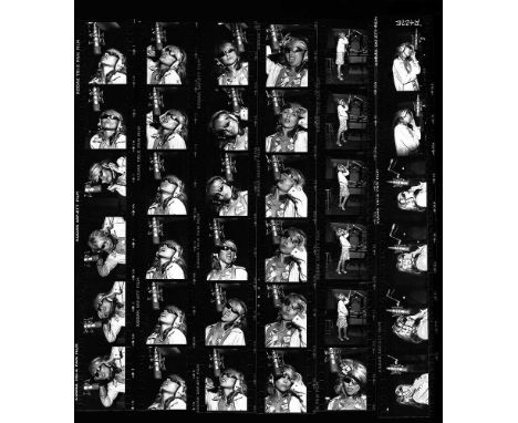 A high-quality photo print, depicting a contact sheet of images of Debbie Harry in the recording studio 1978, taken by Martyn