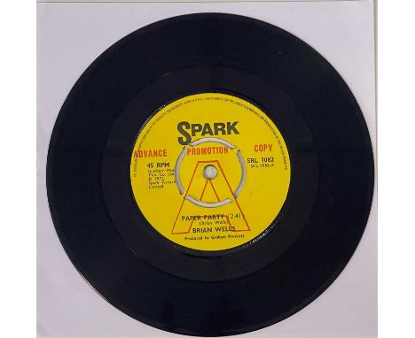 BRIAN WELLS - PAPER PARTY 7" (ORIGINAL UK DEMO - SPARK SRL 1082). A mega Junkshop Glam 7" rarity from Brian Wells with Paper 