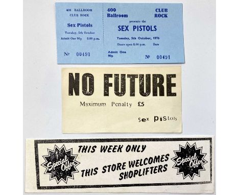An original and unused ticket stub for The Sex Pistols at the 400 Ballroom at Torquay in October 1976, NM condition (14 x 7cm