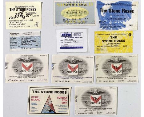 11 ticket stubs inc for early Stone Roses concerts at Club Rio, Stratford Civic Hall and others,