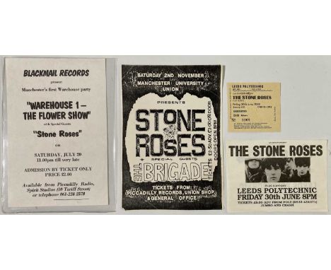 Stone Roses ephemera to include: original 'Warehouse 1' flyer c 1985, Leeds Poly mini flyer, Manchester University Union. Chi