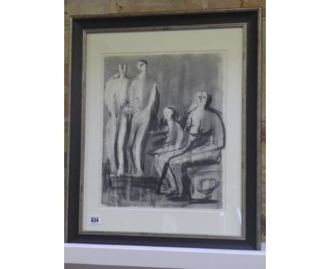 Henri Moore 1958 - off set Lithograph - Standing figures - Frame size 48 cm x 58 cm 