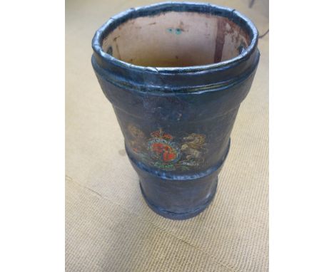 A canvas Cordite case converted to a stick stand with Royal Crest and order of Garter -Diameter 64 cm x 33 cm 