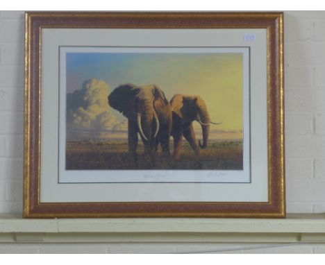 A Gerald Coulson signed print 12/95 African Giants 44cm x 62cm in a gilt frame