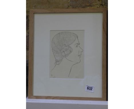 Eric Gill plate signed Portrait of Eliza Gill 1929 - Limited Edition 480 - Frame size 29 cm x 34 cm 