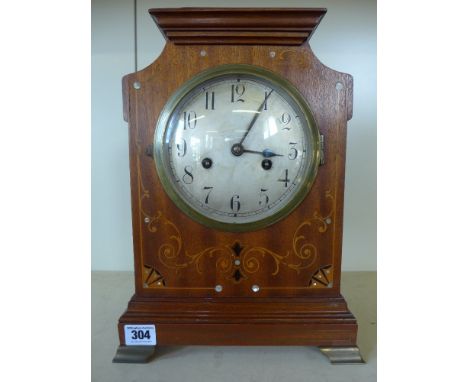 An Edwardian inlaid mahogany striking mantel clock - Height 35 cm 