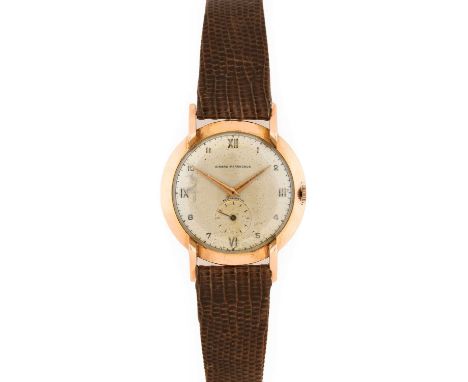 Girard Perregaux: An 18 Carat Gold Jumbo Size Wristwatch with Unusual "Grasshopper" Shaped Lugs, signed Girard Perregaux, cir