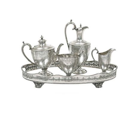 A Four-Piece Victorian Silver Tea-Service,  by White, Henderson and Co., Sheffield, 1874 each piece tapering and on spreading