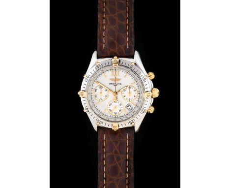 Breitling: A Steel and Gold Calendar Chronograph Wristwatch, signed Breitling, model: Chrono Jetstream, ref: B55348, circa 20