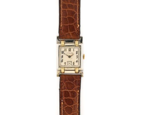 LeCoultre: A Lady's Art Deco 18 Carat Two Colour Gold Square Shaped Wristwatch, signed LeCoultre, circa 1930, manual wound le