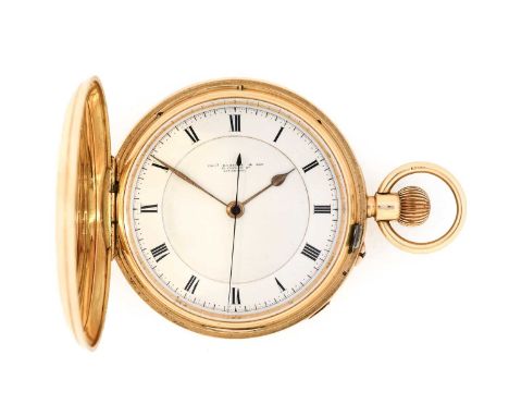 Thos Russell &amp; Son: An 18 Carat Gold Full Hunter Keyless Chronograph Pocket Watch, signed Thos Russell &amp; Son, 12 Chur
