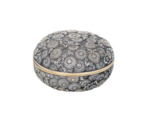 A Japanese Parcel-Gilt Silver Box,  by Shinsetsu, First Quarter 20th Century  compressed circular, the detachable cover and b