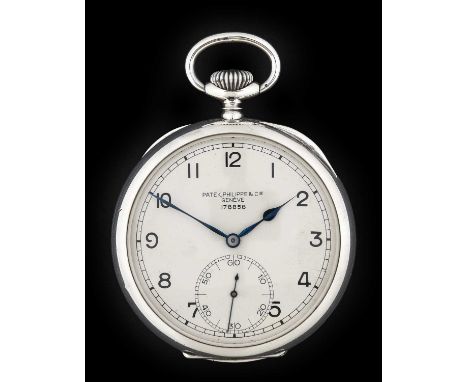 Patek Philippe: A Rare Silver Open Faced Keyless Lever Deck Watch with Guillaume Balance, signed Patek Philippe &amp; Cie, Ge