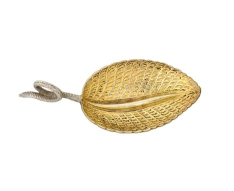 A Victorian Parcel-Gilt Silver Caddy-Spoon,  by George Adams, London, 1860 with leaf-shaped bowl and scrolling handle81mm lon