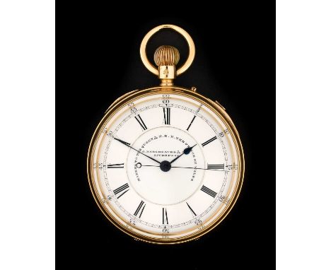 J.Hargreaves &amp; Co: An 18 Carat Gold Open Faced Keyless Chronograph Pocket Watch, signed J.Hargreaves &amp; Co, Liverpool,