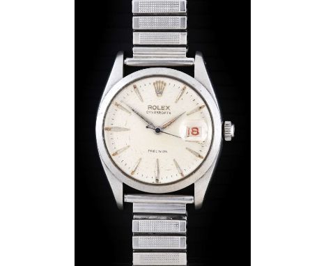 Rolex: A Stainless Steel Centre Seconds "Roulette" Calendar Wristwatch, signed Rolex, model: Oysterdate Precision, ref: 6694,