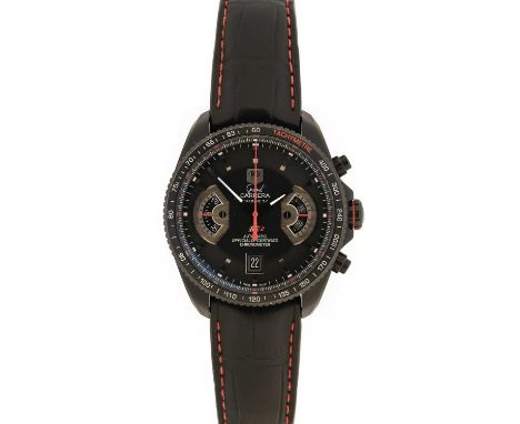 Tag Heuer: A Titanium Black PVD Coated Automatic Calendar Chronograph Wristwatch, signed Tag Heuer, Officially Certified Chro