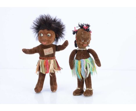 A Chad Valley brown velvet Friday from Robinson Crusoe pantomime doll, 1930s,  with pressed velvet face, painted mouth, cellu